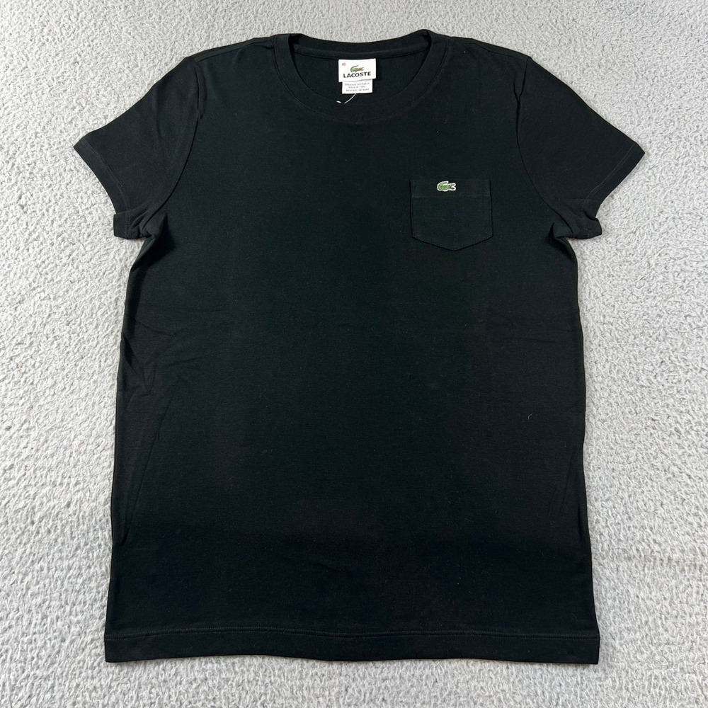 Lacoste Pocket T-Shirt Women US Size XL (EU/14) Black Embroidered Logo Cotton
